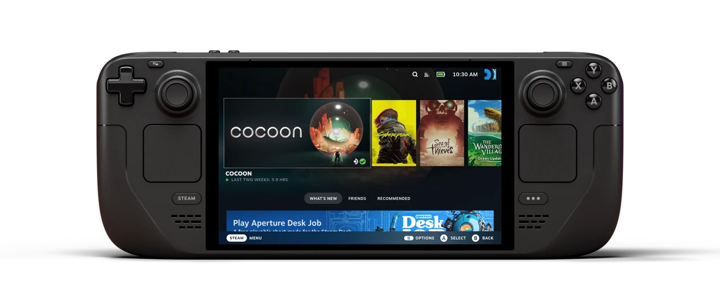 Steam Deck OLED - קונסולת משחק ניידת עם סטיקים וכפתורים מובנים